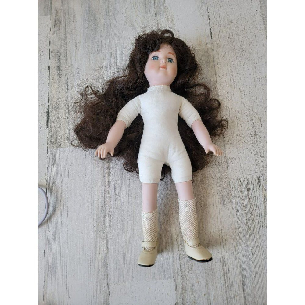 Mann porcelain doll‎ girl brunette curly school child collectible Vintage